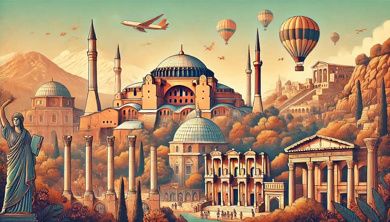 Ein horizontales Bild (900x450 Pixel), das Kulturreisen in der Türkei darstellt. Im Vordergrund die majestätische Hagia Sophia in Istanbul