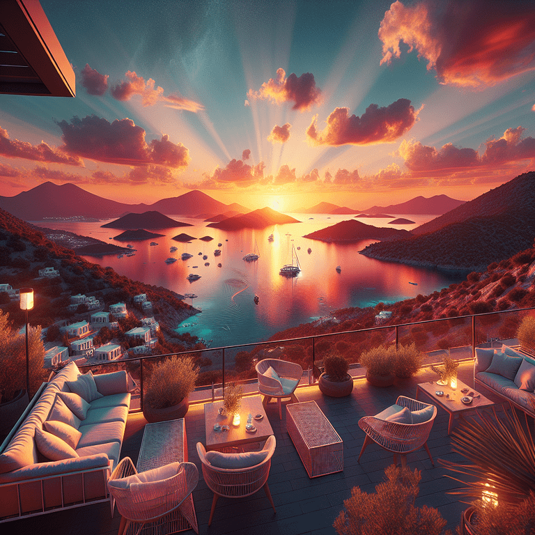 Sonnenuntergang auf der Terrasse – Bodrum aus der Höhe - Bild